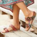  Genuine Leather Comfy Beach Vacation Bohemian Ethnic Floral Hook   Loop Outdoor Wedges Sandals