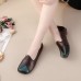 Women Casual Retro Colorblock Genuine Leather Soft Comfortable Lazy Flat Shoes