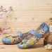 SOCOFY Retro Flower Decor Printed Cowhide Leather Stitching Cloth Comfy Round Toe Casual Flat Shoes