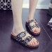 Women Beach Printing Soft Dual Strap Flat Cork Slippers Sandalss